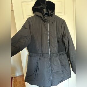 Torrid Fit and Flare Puffer Winter Coat, black, torrid size 2 (2X or 18-20).